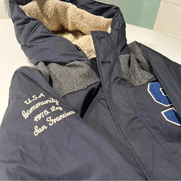 Zara coat boys 13/14 heavy weather parka peacoat blue varsity wool 164 cm lined - Picture 7 of 9